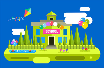 Fototapeta premium Back to school background. Vector building illustration. Outdoor