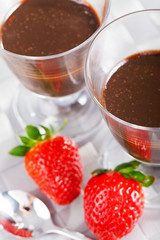 Homemade chocolate mousse with fruits