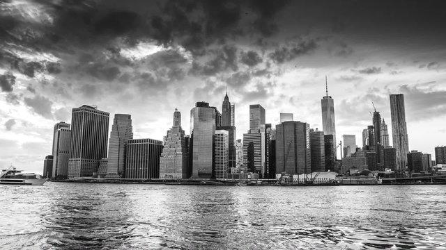 Black and white time-lapse of Manhattan skyline