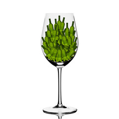 Back lit glass with little green bottles inside