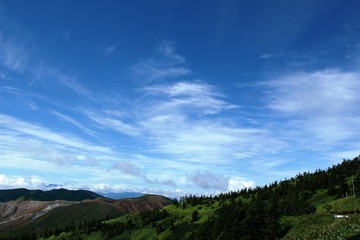 Fototapeta na wymiar 夏山/青い空白い雲そして国道最高点から見る景色