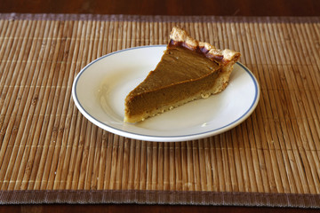 Single Slice Of Homemade Pumpkin Pie On Plate