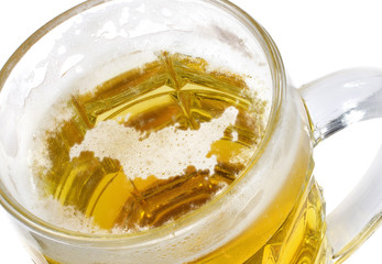 Beer head shaped as Russia in a beer mug.(series)