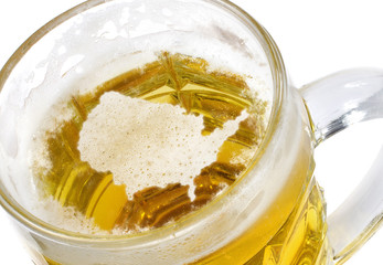 Beer head shaped as USA in a beer mug.(series)
