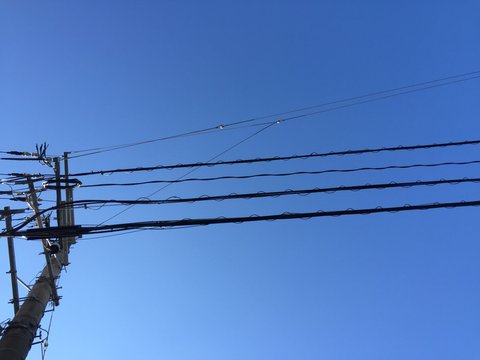 雲のない青空と電線