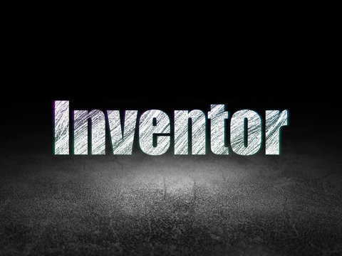 Science concept: Inventor in grunge dark room