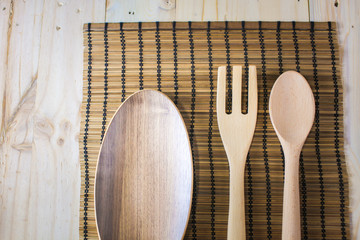 Wooden utensils on the table.