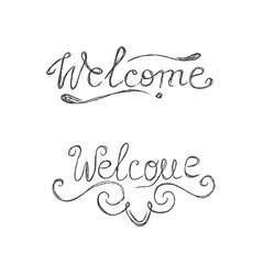 Welcome, hand, lettering, sign, sketch