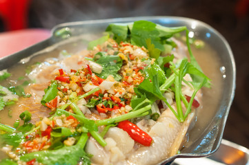 Fresh steamed fish at a local Thai restaurant