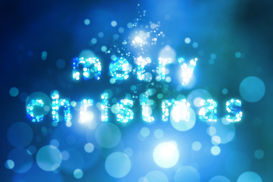 Text Merry Christmas blue sky bokeh blurred beautiful