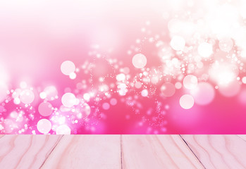Wooden table with Pink bokeh