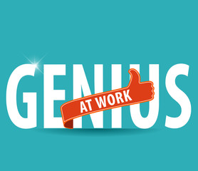 flat typography Sign - Warning Genius at Work with thumbs up - Vector EPS10.