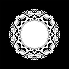 Doily ornament, stencil round pattern, cut out design, decor element, vector illustration