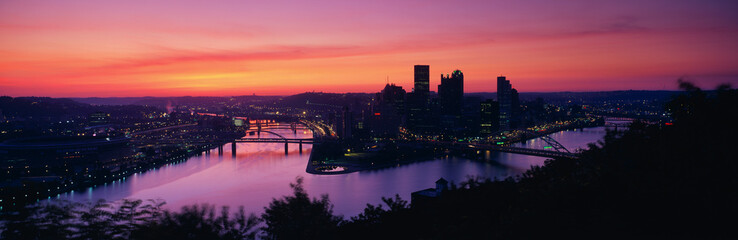 This is sunrise on the Allegheny and Monongahela Rivers where they meet the Ohio River. This is the...