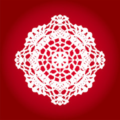 Doily ornament, stencil round pattern, cut out design, decor element, vector illustration