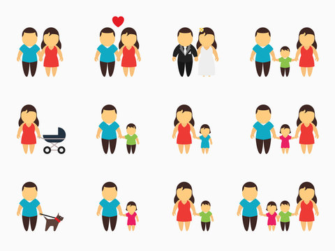 Flat family icons set