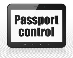 Travel concept: Passport Control on Tablet Pc Computer display