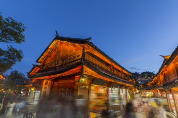 Lijiang old town in the evening with crowd tourist.