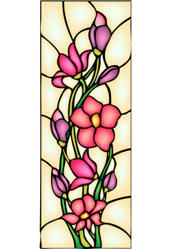 Garden flowers / blossom.  Stained glass window, vector