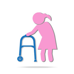 Elderly woman and walker symbol, icon  illustration
