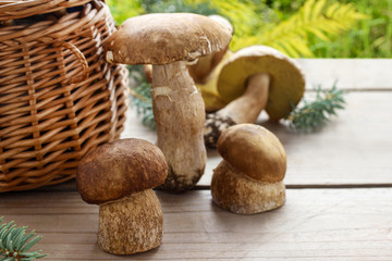 Mushrooms on a wooden table