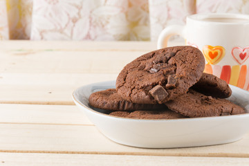 soft dark chocolate brownie cookies on wood