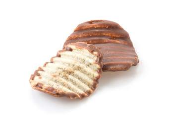 potato chip with chocolate on white
