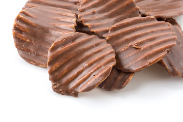 potato chip with chocolate on white
