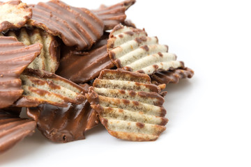potato chip with chocolate on white