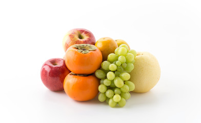 mix fruits on white background