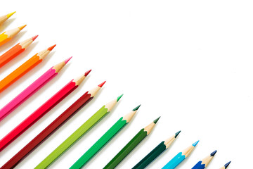 Color pencils on white background
