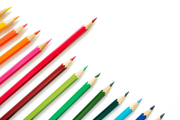 Color pencils on white background