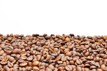 Coffee grains on a white background