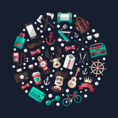 Circle illustration of modern flat design hipster icons