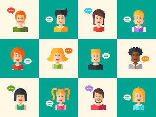 Set of isolated flat design people icon avatars for social