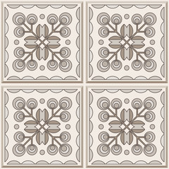 Four brown ceramic tiles, seamless pattern