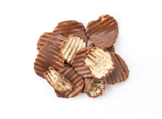 potato chip with chocolate on white