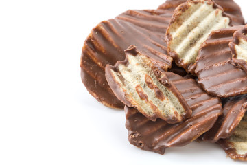 potato chip with chocolate on white