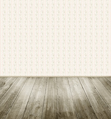 emty room with patterned wallpaper