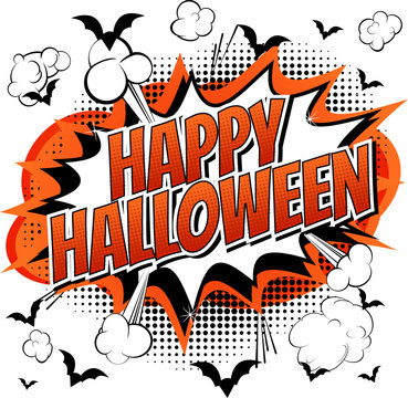 Happy Halloween - Comic book style invitation isolated on white background.