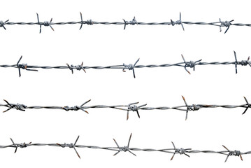 Rusty barbed wire on white background