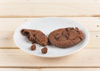 soft dark chocolate brownie cookies on wood