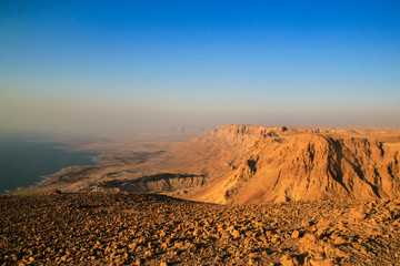 Ein Gedi Kibbuts and reserve near Dead Sea, Israel at sunrise.