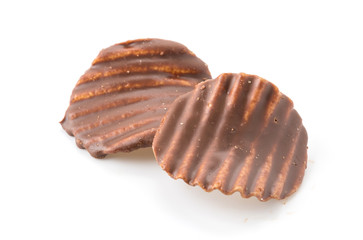 potato chip with chocolate on white
