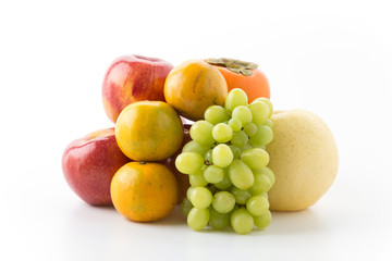 mix fruits on white background