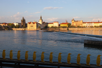 Obraz premium Vltava river and old town by sunset, Prague, Czech republic