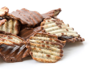 potato chip with chocolate on white