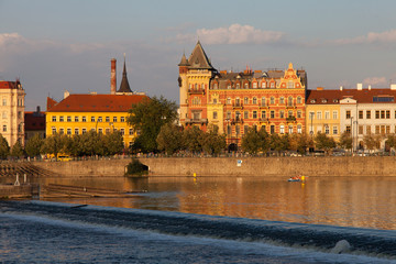 Vltava river and old town by sunset, Prague, Czech republic 

