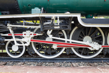 Fototapeta na wymiar wheel of locomotive on railway, vintage, train
