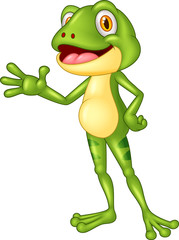 Obraz premium Cartoon adorable frog waving hand 